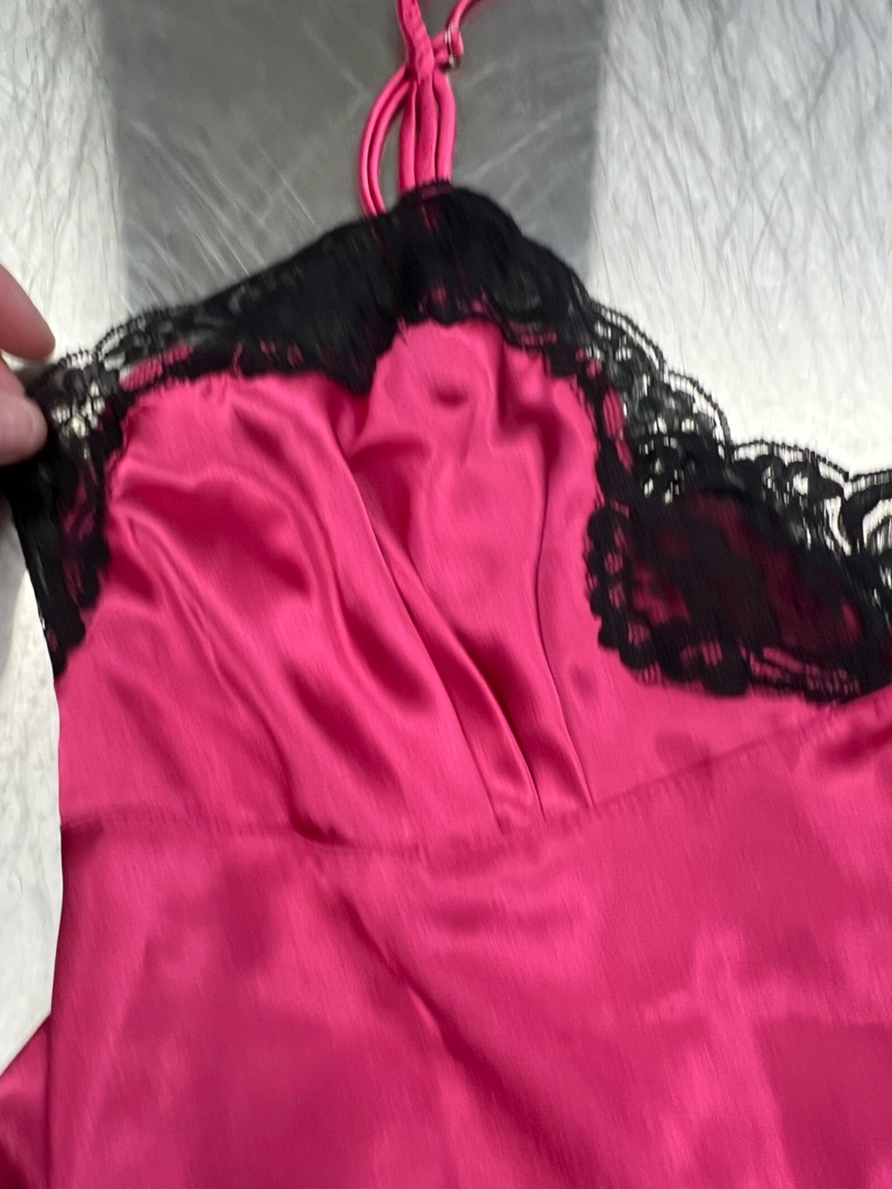 Delicates Hot Pink, Black Lace-Trim, Slip Bodysuit Women’s Medium - Picture 4 of 11